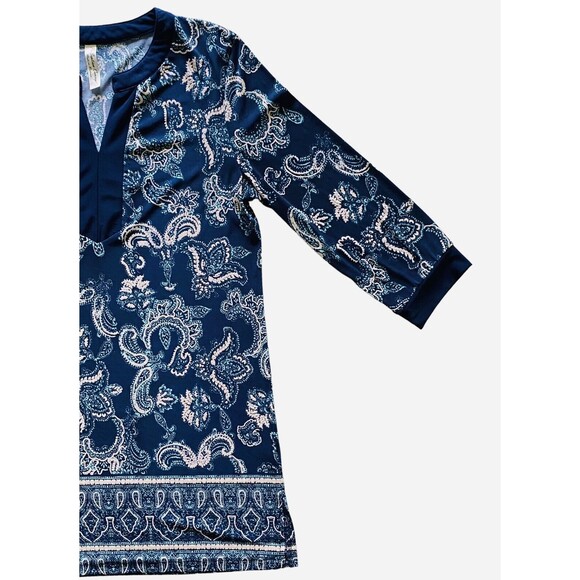 PerSeption Concept Tunic Blue Cream Paisley Print Top V Neck Size Medium - Picture 3 of 9